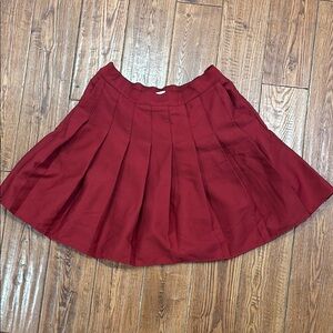 Red Mini Skater Skirt with Pleats